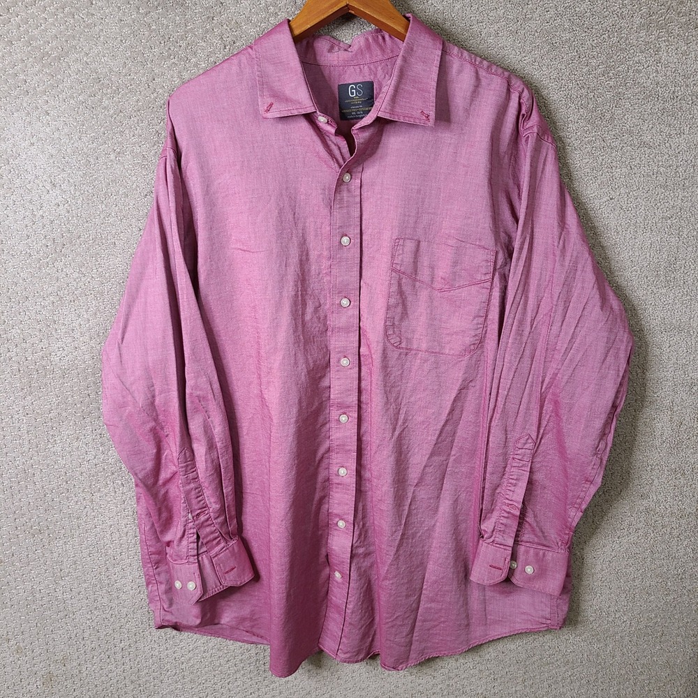 GS Shirt Mens 18.5 35/36 Pink Button Down Classic Fit Cotton Wrinkle Free Casual